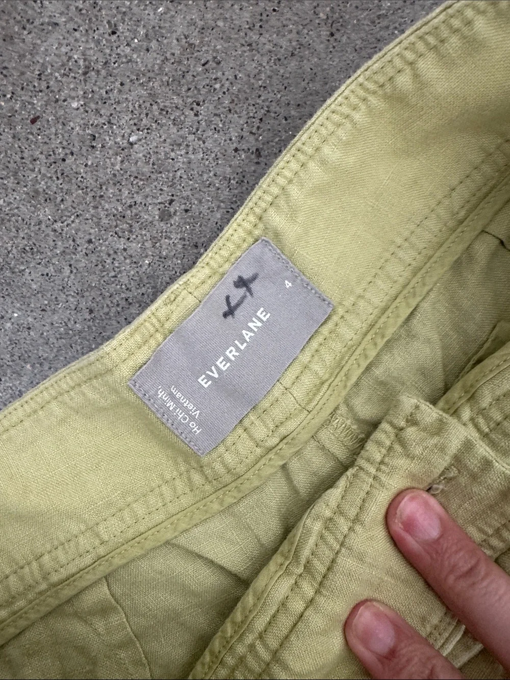 Everlane Light Lime Two-Piece 100% Linen Set - Short Sleeve Top & Pants